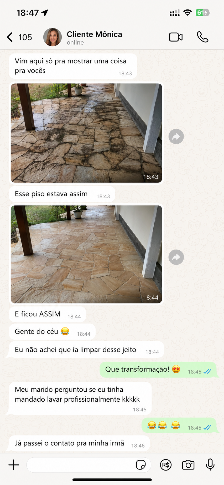 Depoimento de cliente no WhatsApp