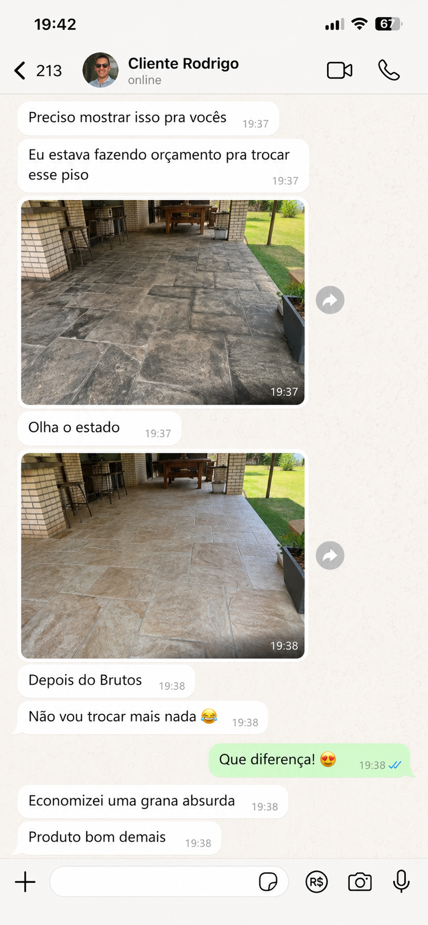 Depoimento de cliente no WhatsApp
