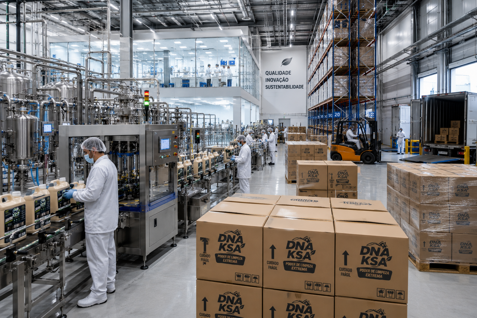 Linha de envase da DNA KSA com caixas da marca